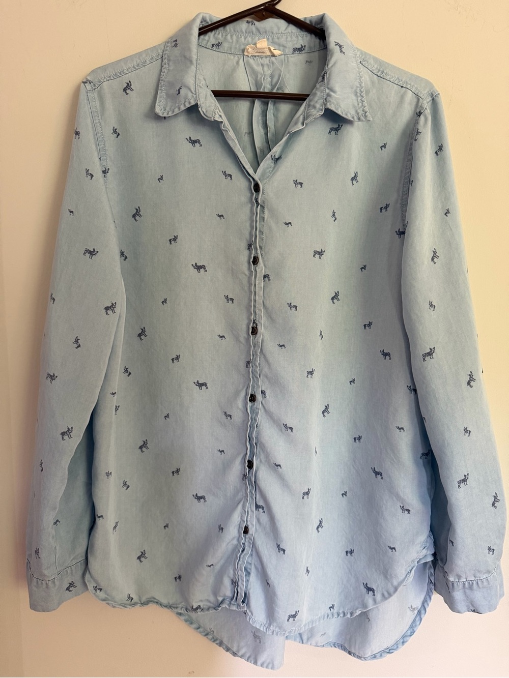 Jane + Delancey Blue Frenchie French Bulldog Button-Up Shirt L Large
